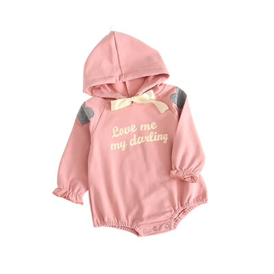 

Newborn Infant Baby Girls Bodysuits Jumpsuit Pink Brown Love Bat Sleeve Hooded Cotton Long Sleeve Bodysuits Baby Accessories