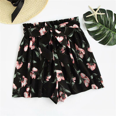 

Tailored Fashion Women Printing Bandage Pocket Wide Leg Pants Casual Elastic Waist Shorts