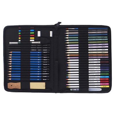 

H&B 51pcsset Professional Drawing Kit Wood Pencil Sketching Pencils Art Sketch Painting Supplies with Carrying Bag