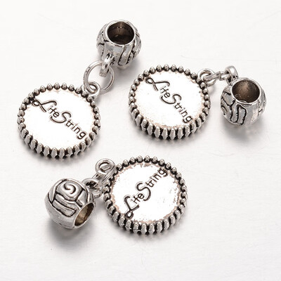 

Flat Round Tibetan Style Alloy European Dangle Beads Large Hole Pendants with Word String Antique Silver 32mm Hole 5mm