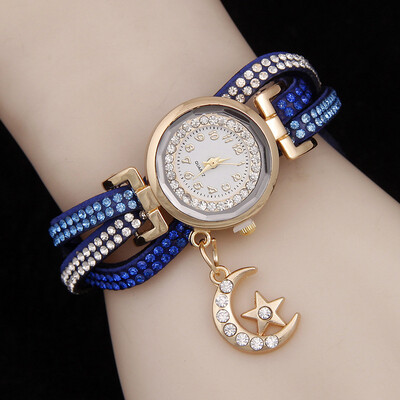 

Sloggi new trend fashion ladies bracelet watch Korean velvet full diamond moon pendant quartz watch female models
