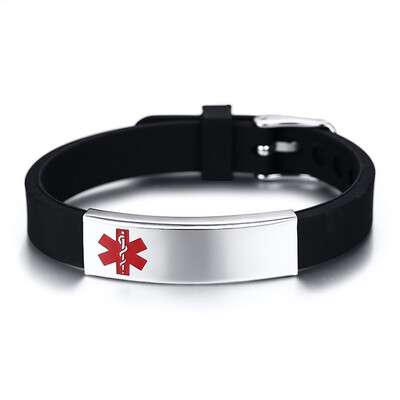 

Engravable Medical Alert Id Bracelet Stainless Steel Silicone Diabetes Charm Bracelets