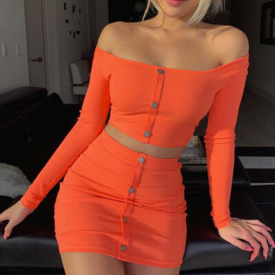 

New Womens Sexy 2 Piece Bodycon Two Piece Crop Top&Skirt Set Dress Party