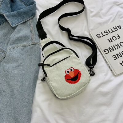 

Casual fashion ugly sesame street canvas bag female 2019 new cute cartoon simple versatile shoulder Messenger bag