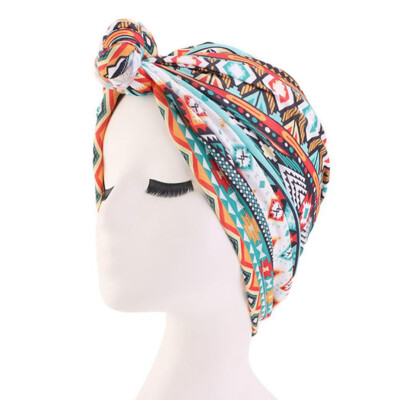 

Womens Stretch Cotton Wrap Cap Bohemian Knotted Headband Cap Baotou Cap