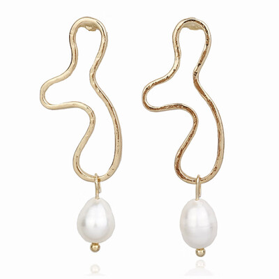 

EK521 Pearl Drop Earring for Women Geometric Gold Color Metal Earring Statement Jewelry ZA Women Valentines Day Gift Wedding