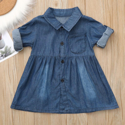 

Toddler Baby Girls Long Sleeve Solid Button Denim Shirt Dress Jean Dresses