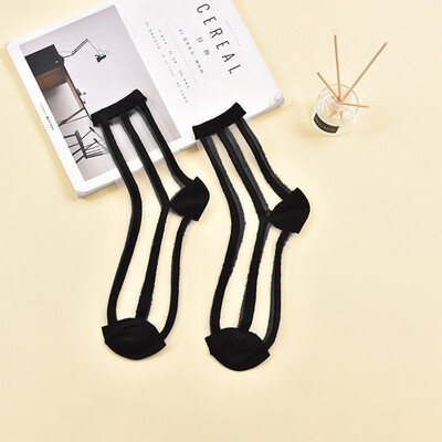 

2019 Chic Fashion Ultrathin Transparent Crystal Lace Elastic Women Ladies Socks