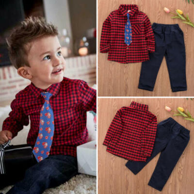 

Little Boy Christmas Formal Suit Santa Claus NecktieTee ShirtPants Outfits Set