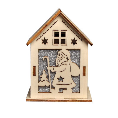 

Siaonvr LED Light Wood House Christmas Tree Hanging Pandent Ornaments DIY Holiday Decor