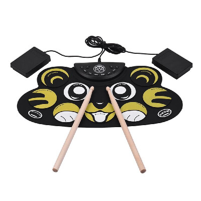 

Cartoon Children Kids Electronic Drum Roll Up Drum Set Kit Silicon with Drumsticks Foot Pedals USB Cable