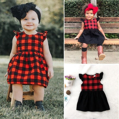 

Sleeveless Baby Girls Dress Toddler Kids Princess Plaids Party Tutu Dresses 0-3T