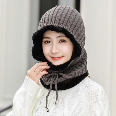 

Tailored Womens Hat Scarf Siamese Collar Girls Cute Winter Slouchy Knit Skull Cap Beret