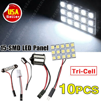 

10X Pure White 5050 15SMD Panel Dome Interior Led1156 Festoon T10 BA9S Adapter