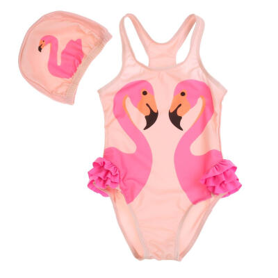 

Girls Baby Children One-Piece Suits Swimwear Swan Print Bathing Suit Romper