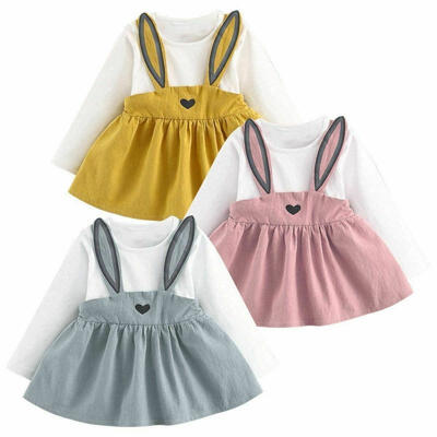 

Newborn Toddler Kids Baby Girls Bunny Rabbit Cotton Dress Long Sleeve Overall Tutu Dresses Outfits 0-3Years