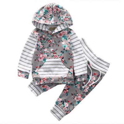 

Newborn Kids Baby Boy Girl Long Sleeve Hooded Sweater TopsFloral Pants Outfits