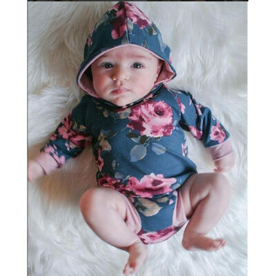 

Newborn Baby Girl Floral Hoodie Outfit Long Sleeve Playsuit Romper Jumpsuit 0-2Y