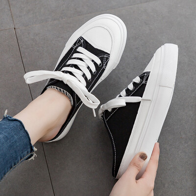 

Thick bottom&half canvas shoes Women Xia 2019 new bag head without heel wearing cool lazy shoes Korean version of a pedal