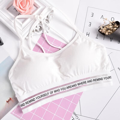 

Women Bra Stretch Letters Printed Strappy Hollow Out Wire Free Push Up Padded Camisole Crop Top