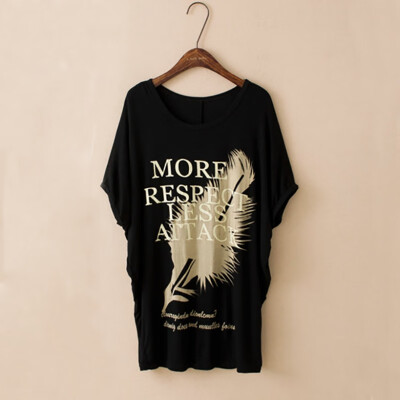 

10 Kinds Of 2 Color Modal Casual Letters Animal Print Round Neck Bat Shirt Female T-shirt Blouse 3