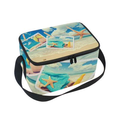 

Lunch Box Insulated Lunch Bag Large Cooler Starfishes Pattern In The Sea Tote Bagfor Kids Men Women