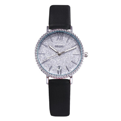 

Fashion Women Brilliant Starry Night White Dial Quartz Watch Student Calendar Alloy Case PU Leather Band Wrist Watch