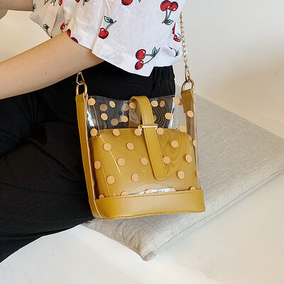 

Female bag 2019 new summer small fresh bucket bag fashion transparent package ins super fire foreign gas chain Messenger bag