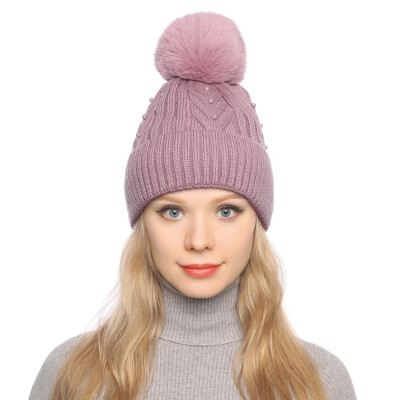 

Tailored Fashion Women Curling Button Cap Hat Winter Warm Thickened Knitted Ball Cap