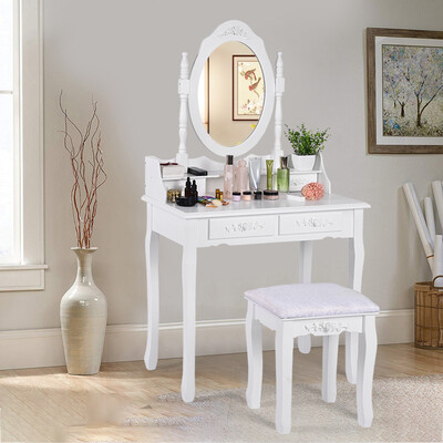

Gobestart Vanity Table Set With Oval Mirror With 4 Drawers Dressing Table Cushioned Stool