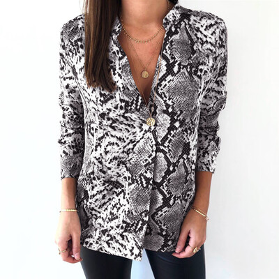 

Nomeni Womens Long Sleeve Snake Print Blouse Casual Loose T Shirt Ladies Top