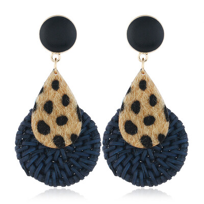 

Fashion Leopard Bamboo Weave Pendant Drop Dangle Statement Earrings Jewelry