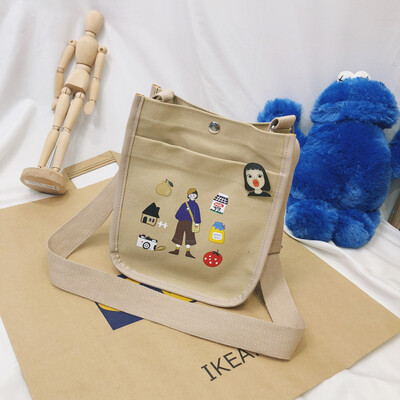 

Ins Sufeng slanted bag Japanese students feel old girl canvas summer one shoulder bag