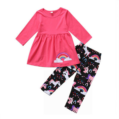 

Christmas Unicorn Kid Baby Girl Outfit Clothes T-shirt Tops DressLong Pants Set