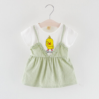

Summer Baby Girl Dress Princess Fake 2 Piece Toddler Animal Duck Pattern Short Sleeve Cotton Cute Dress Fashion