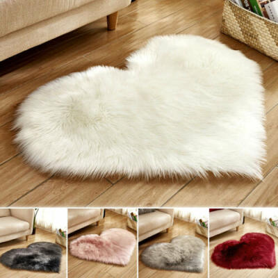 

USA Fluffy Heart Shaped Rug Shaggy Floor Soft Faux Fur Home Bedroom Hairy Carpet