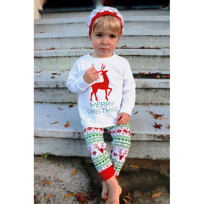 

Newborn Infant Baby Boy Girl Deer T shirt TopsPantsHat Christmas Outfits Set