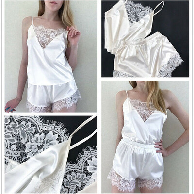 

Women Silky Lace Pajamas Set Sleepwear Shorts Nightwear Lingerie Short Dress