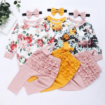 

UK Kid Baby Girl Clothes Floral Tops T-Shirt Ruffle Pants Leggings Autumn Outfit