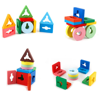

Gotoamei 4 Columns Geometric Building Blocks Kids Children Educational Toys Wooden Toy