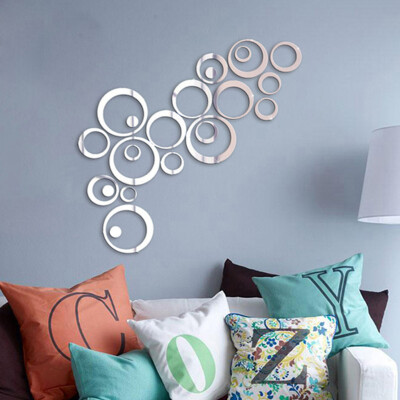 

〖Follure〗23pcs 3D Circles Mirror Wall Sticker DIY Decal Vinyl Mural Home Decor Removable