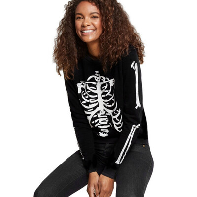 

Halloween skeleton Skull Print long sleeve T shirt Autumn O Neck holiday creative smock T shirt