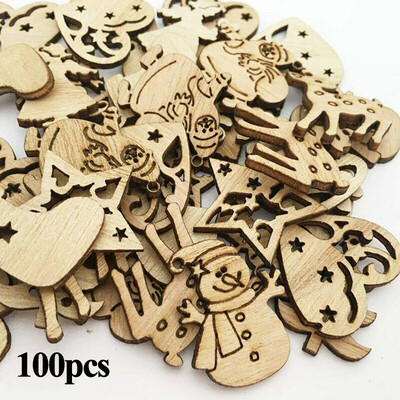 

100x Christmas Snowflakes Wooden Pendants Xmas Tree Ornaments Hanging Decoration