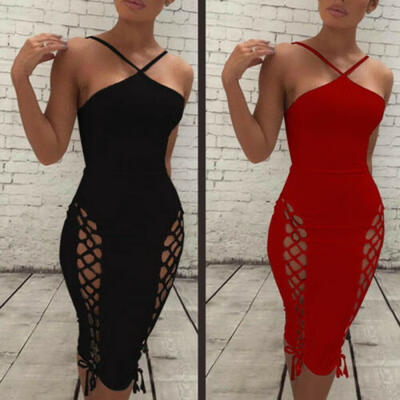 

Fashion Women Bandage Bodycon Halter Sleeveless Dress Evening Party Club Dress