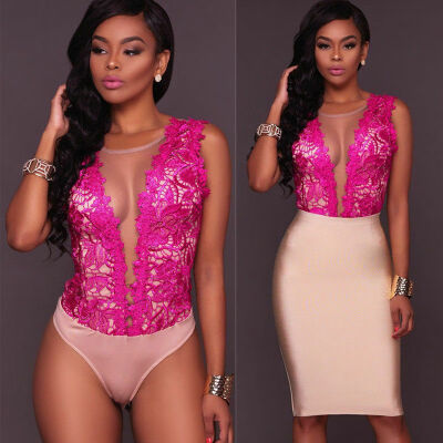 

Sexy Womens Floral Lace Bodycon Bandage Bodysuit Jumpsuit Short Romper Vest Tops