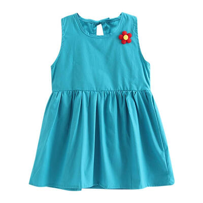 

Sweet Girls Sleeveless Pleated Dress Children Back Lace-up Beach Sundress