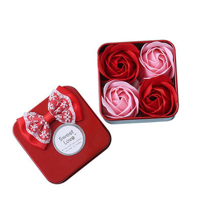 

4pcsBox Rose Flower Bath Body Scented Soap Iron Box Valentine Day Gifts
