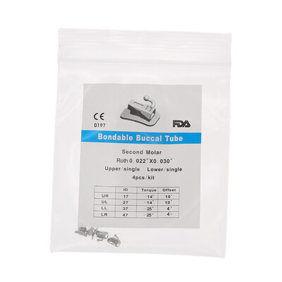 

4PcsPack Dental Orthodontic Buccal Tubes for 2nd Molar Single Tube 0022 Bondable Edgewise Buccal Tube