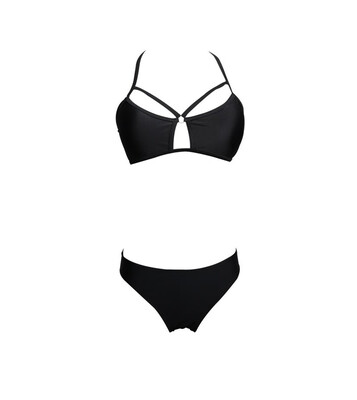 

Womens Solid color bikini black split swimsuit