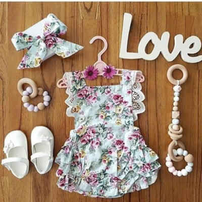 

Newborn Kids Baby Girls Clothes Floral Outfits Set Lace Jumpsuit Romper Sunsuit